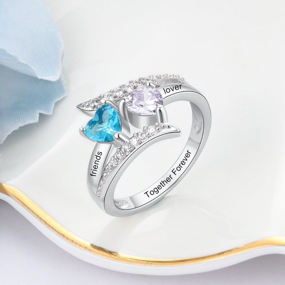Bague 2 Prénom Personnalisé avec Pierre de Naissance