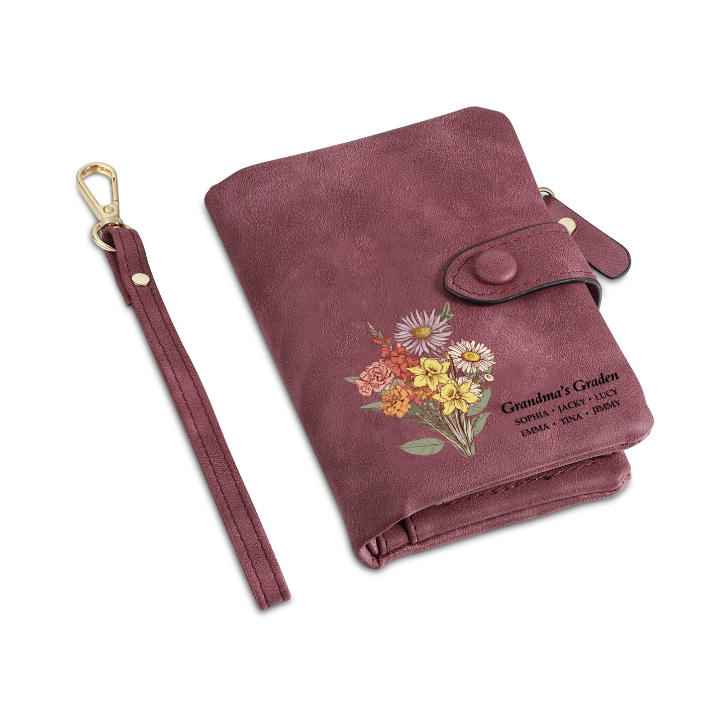 Portefeuille Fleur de naissance 1-6 Prénoms Personnalisés Porte-Monnaie Carte pour Femmes