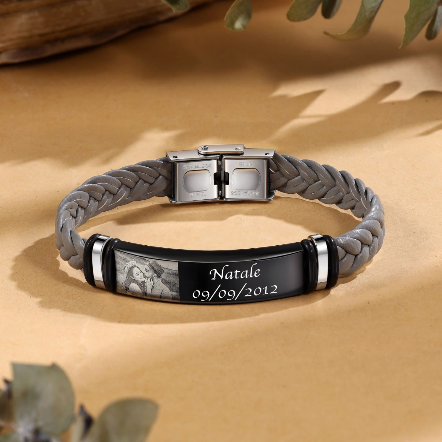 Bracelet Prénom et Photo Personnalisés avec Date pour Homme