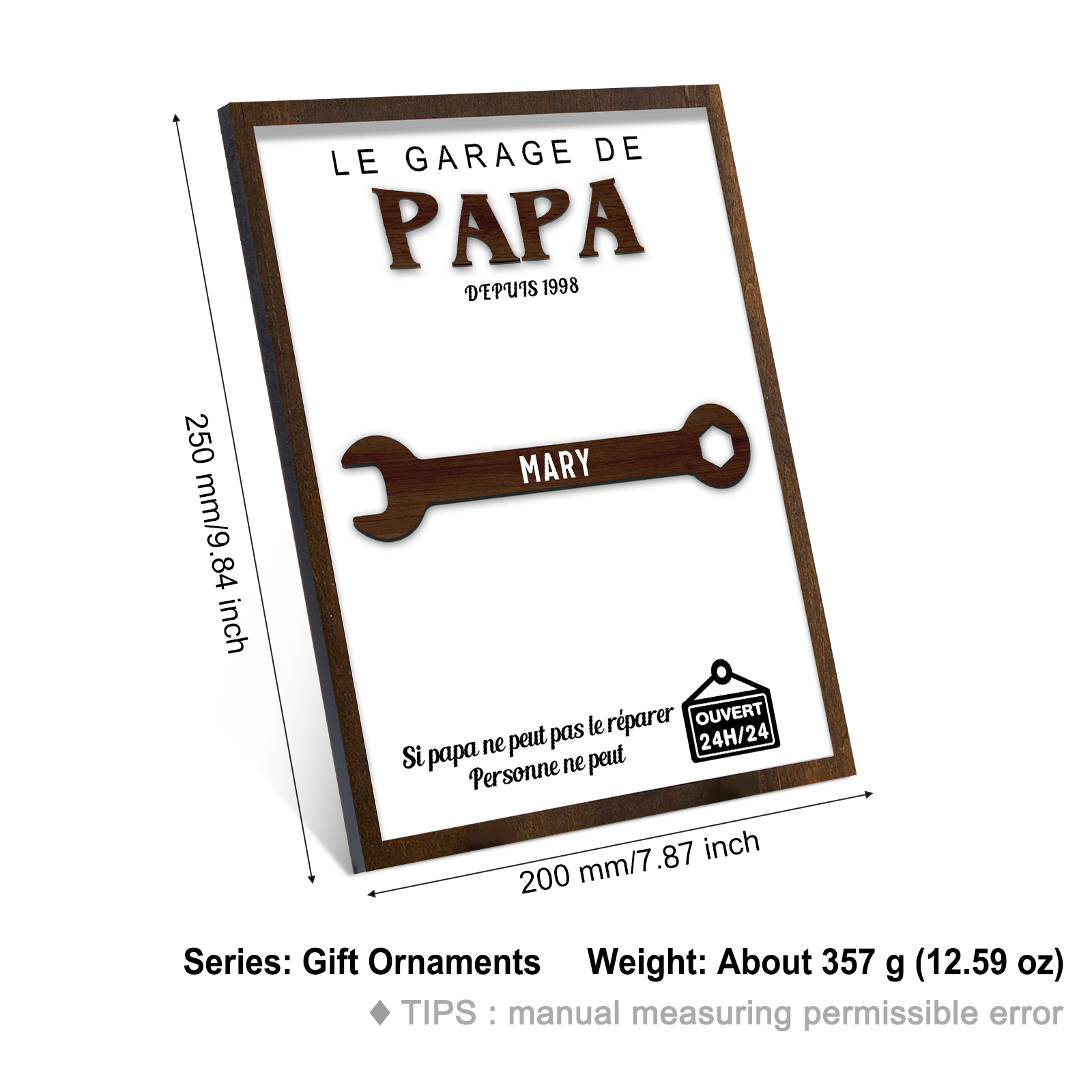 À Mon Papa-Cadre en Bois Garage 1 Prénom Personnalisé