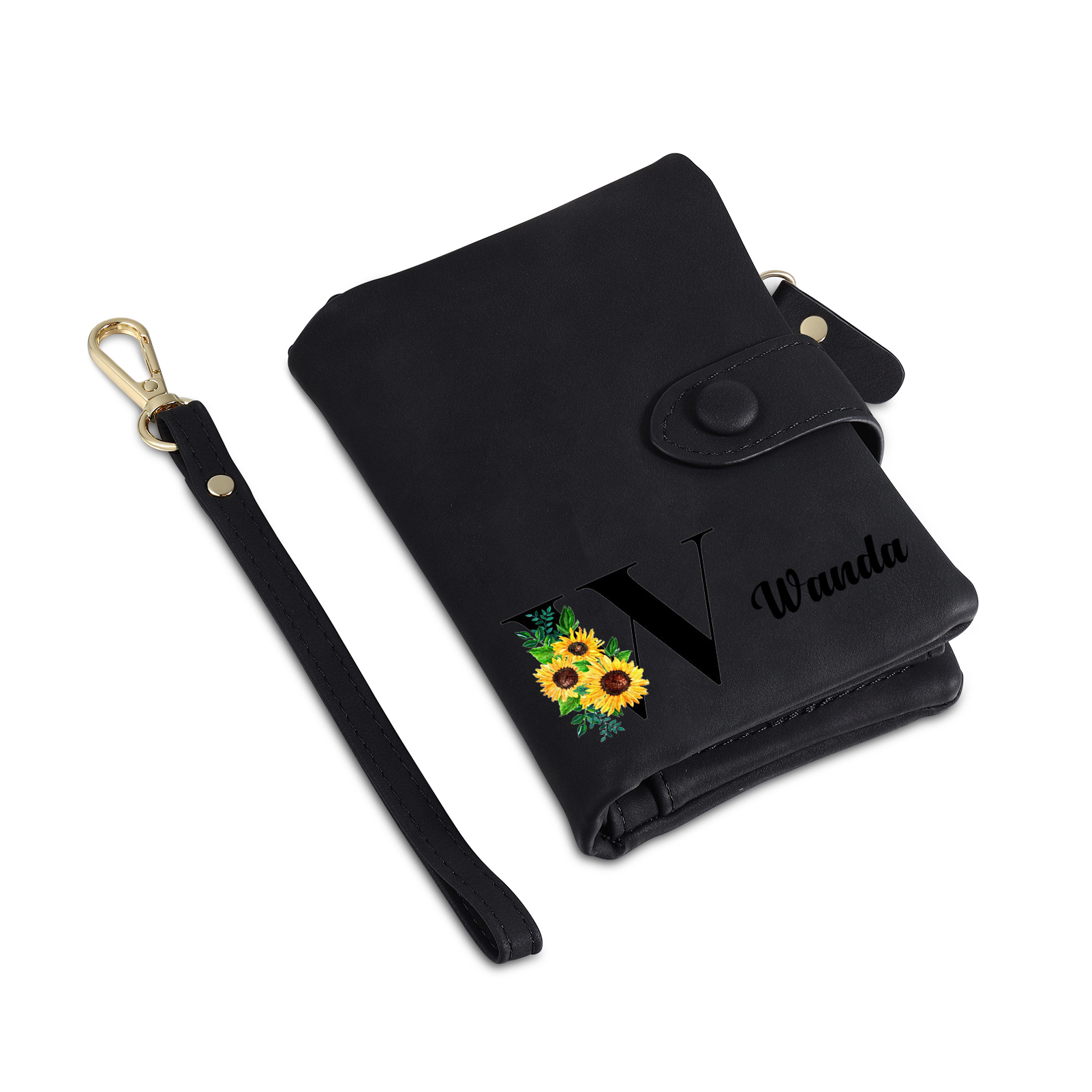 Portefeuille Fleur 1 Prénom et Lettre Personnalisés avec Photo et Texte Porte-Monnaie Carte pour Femmes