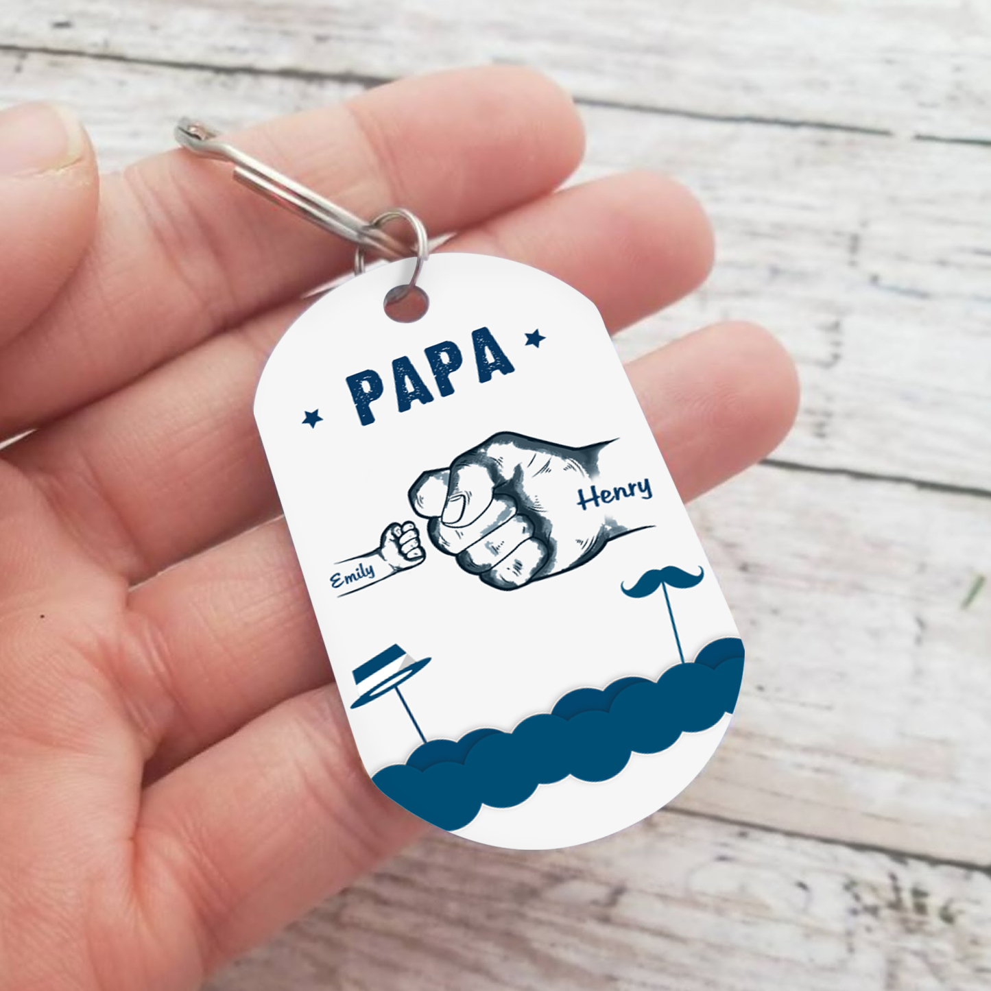 À Papa/Papi - Porte-Clés Poings 2 Prénoms Personnalisés