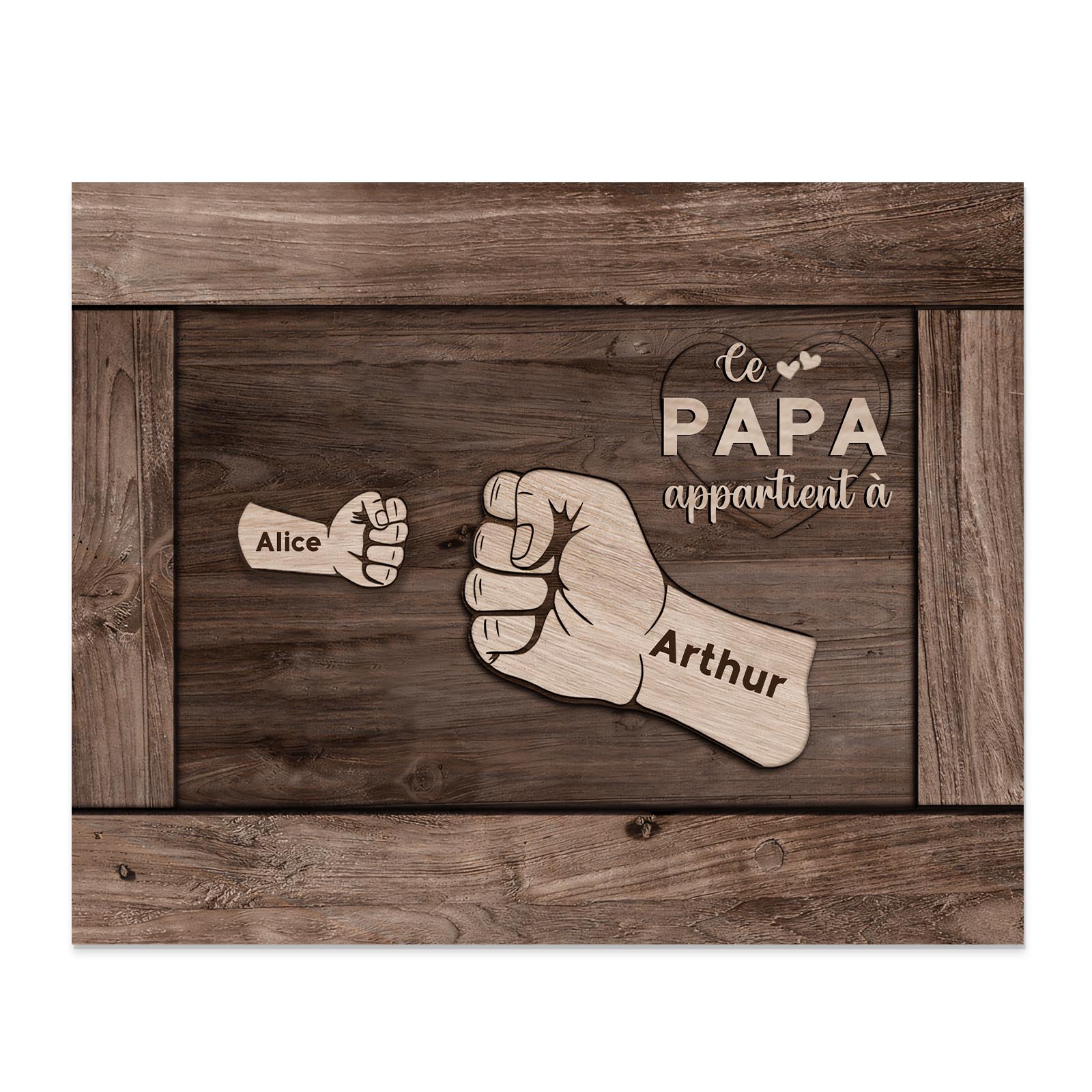 À Mon Papa/Papy-Cadre Imprimé en Bois Poings 2 Prénoms Personnalisés avec Texte