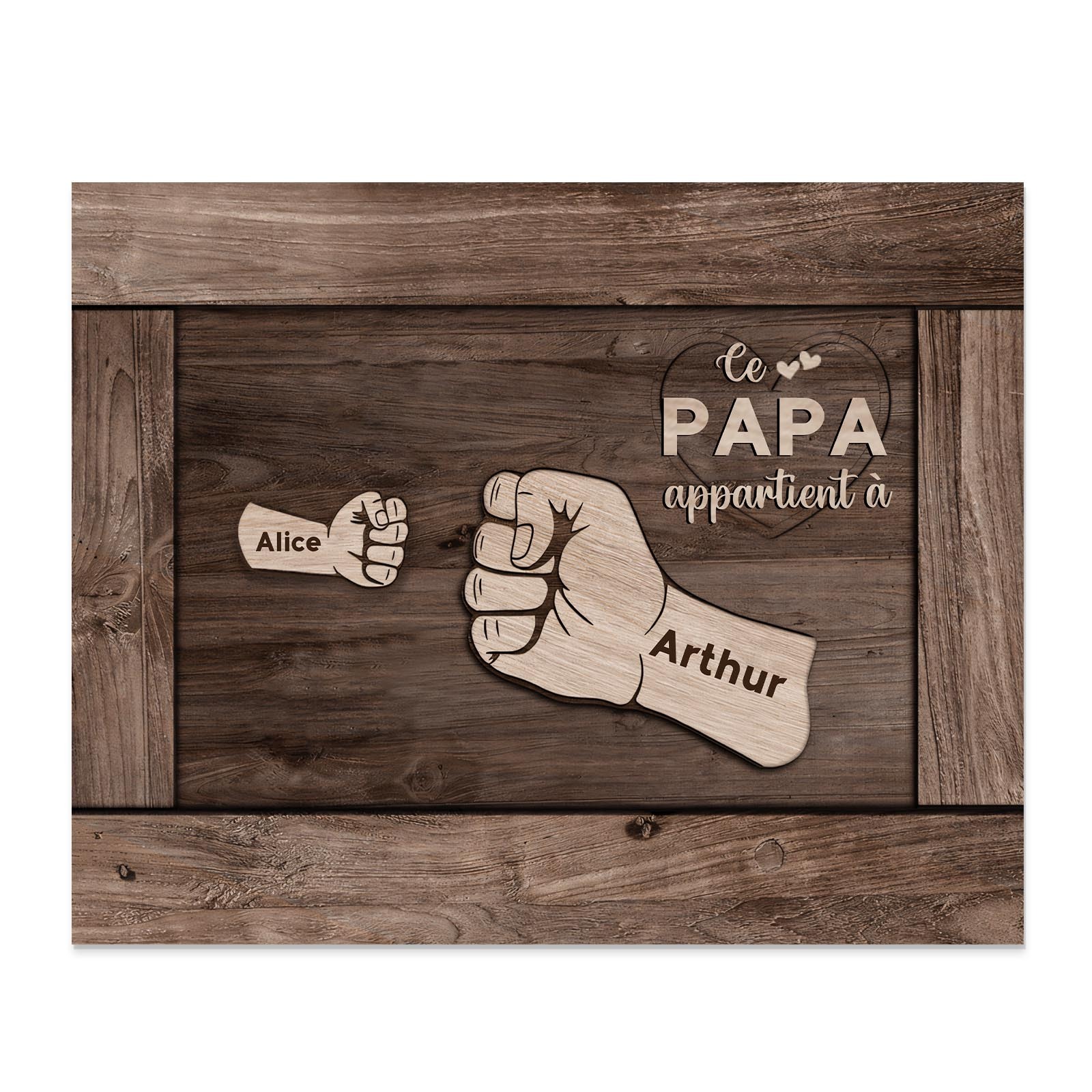 À Mon Papa/Papy-Cadre Imprimé en Bois Poings 2 Prénoms Personnalisés avec Texte