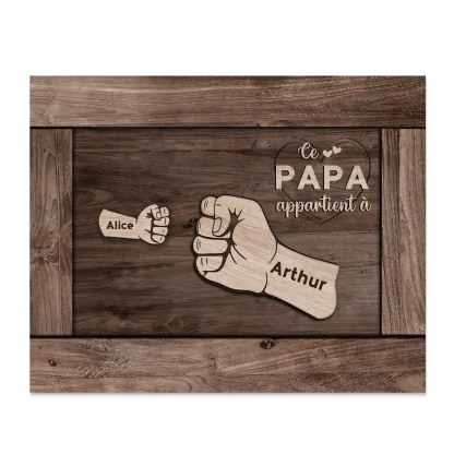 À Mon Papa/Papy-Cadre Imprimé en Bois Poings 2 Prénoms Personnalisés avec Texte