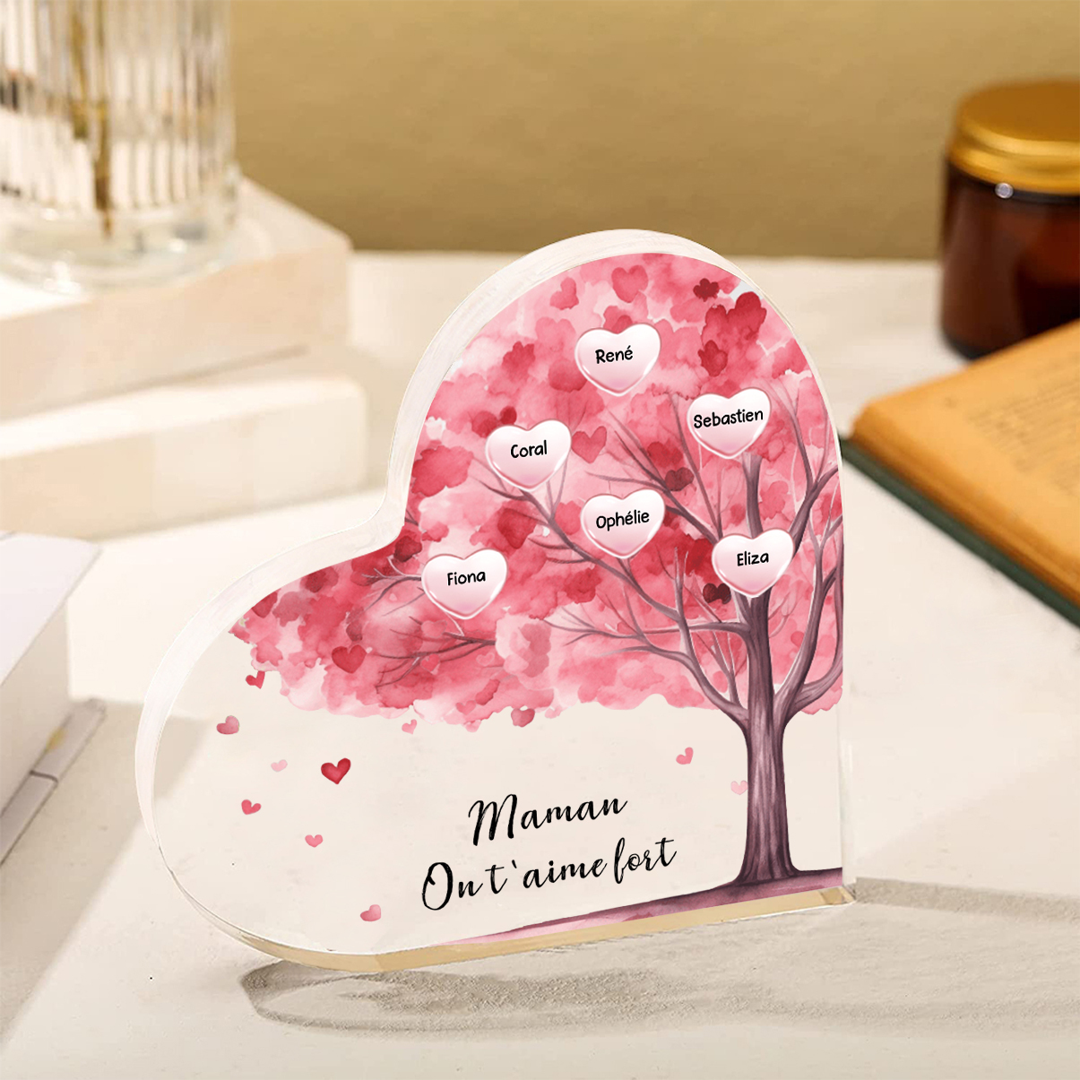 À ma Maman/Mamie - Plaque Acrylique en forme de Cœur Arbre 1-12 Prénoms Personnalisés avec 2 Textes