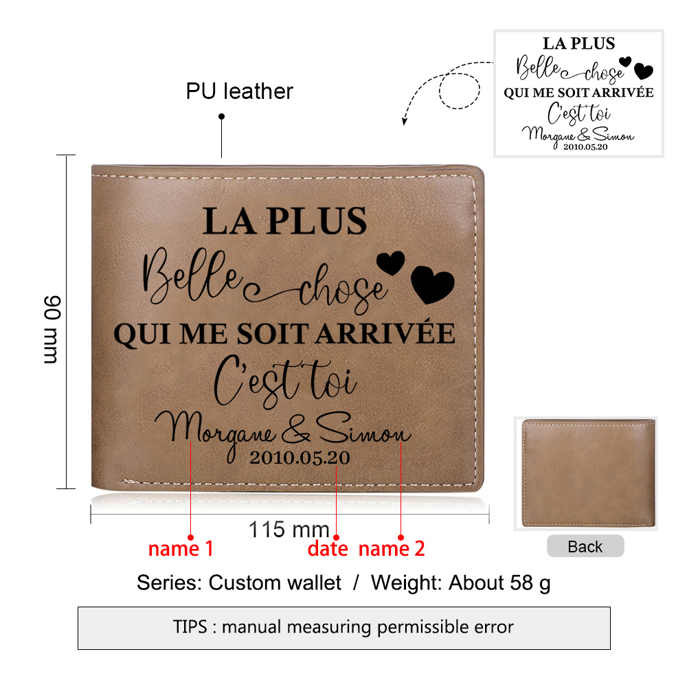 Portefeuille Classique 2 Prénoms Personnalisés avec Date pour Couple Porte-Monnaie Carte