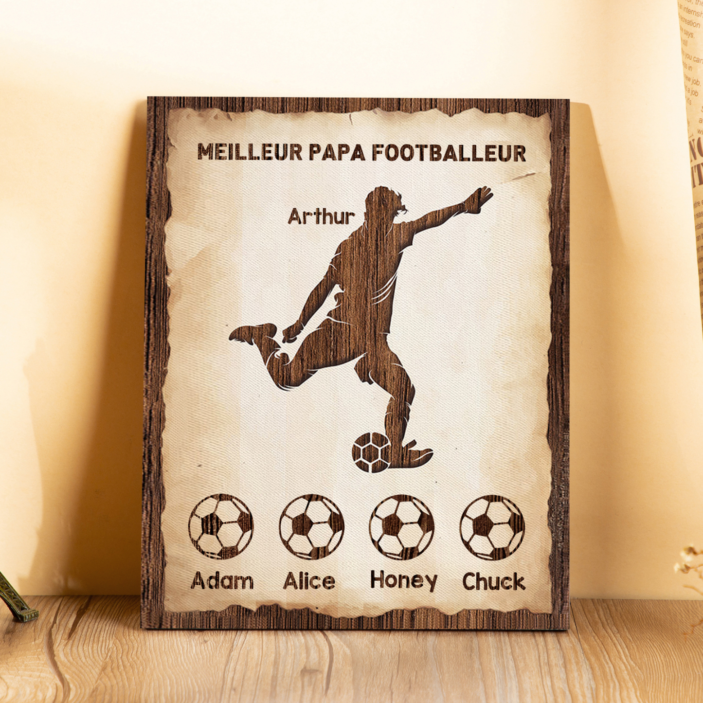 À Mon Papa-Cadre en Bois Football 5 Prénoms Personnalisés