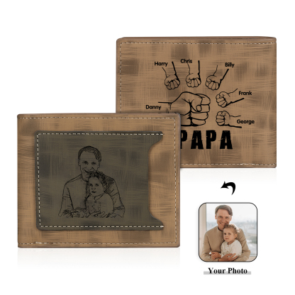 À mon Papa - Portefeuille Poings 6 Prénoms Personnalisés avec Photo Classique Homme Porte-Monnaie Carte