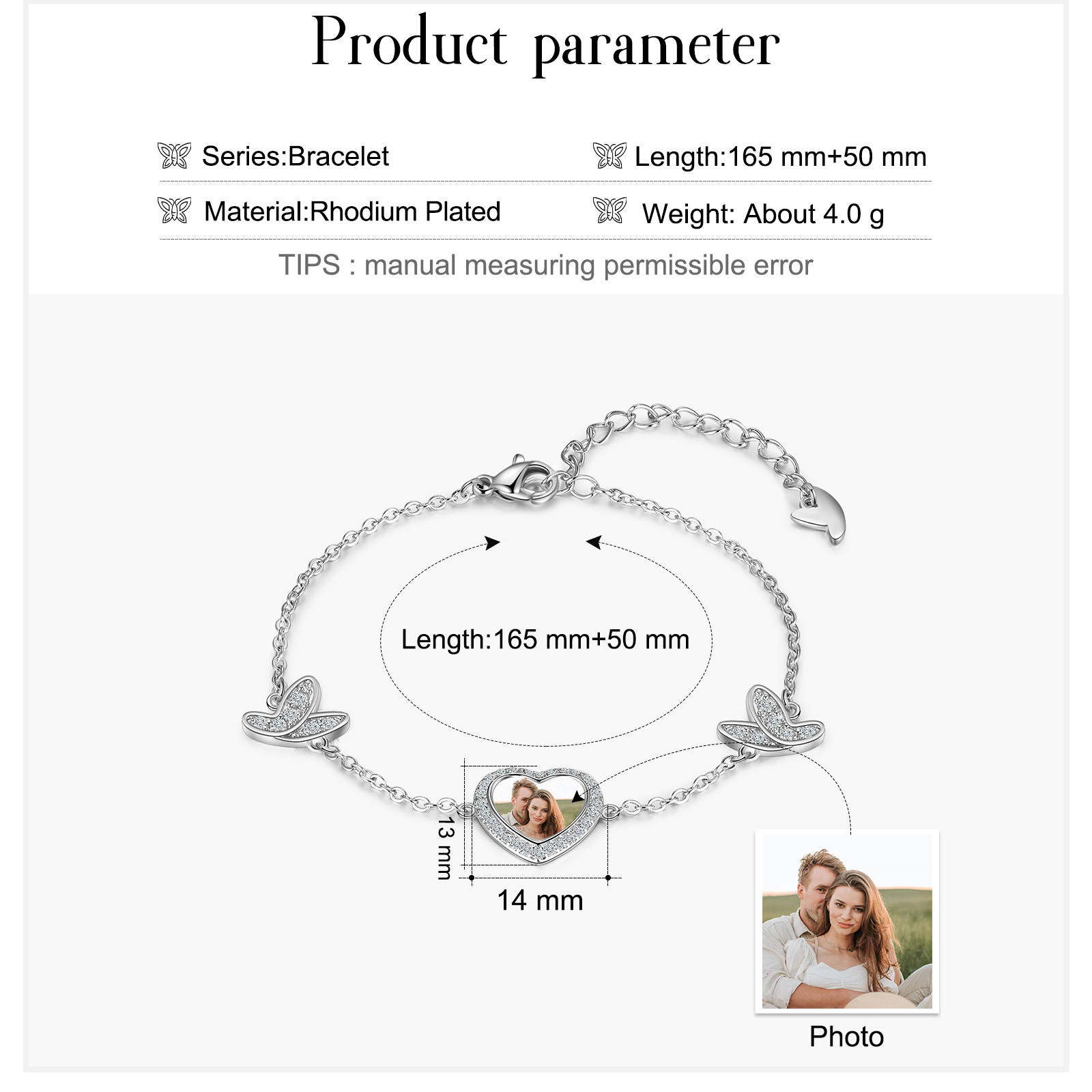 Bracelet Photo avec Cœur Breloque