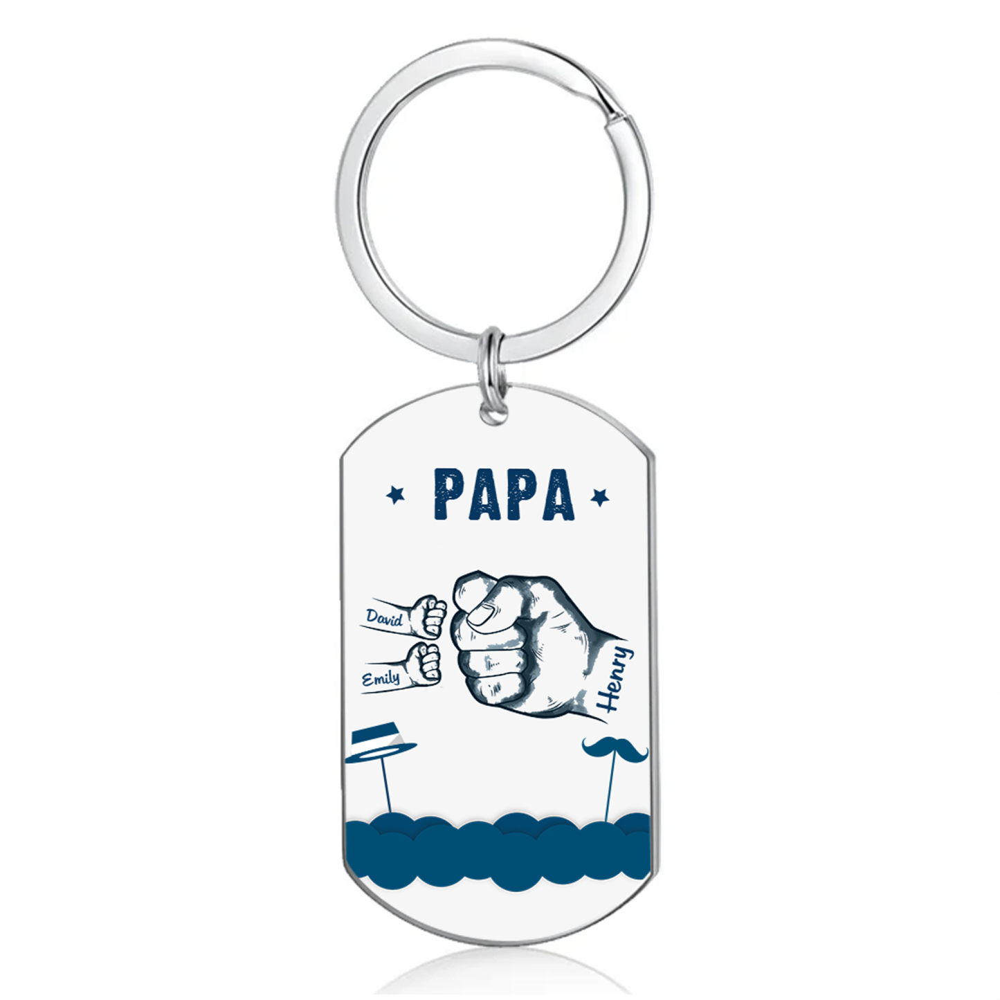 À Papa/Papi - Porte-Clés Poings 3 Prénoms Personnalisés