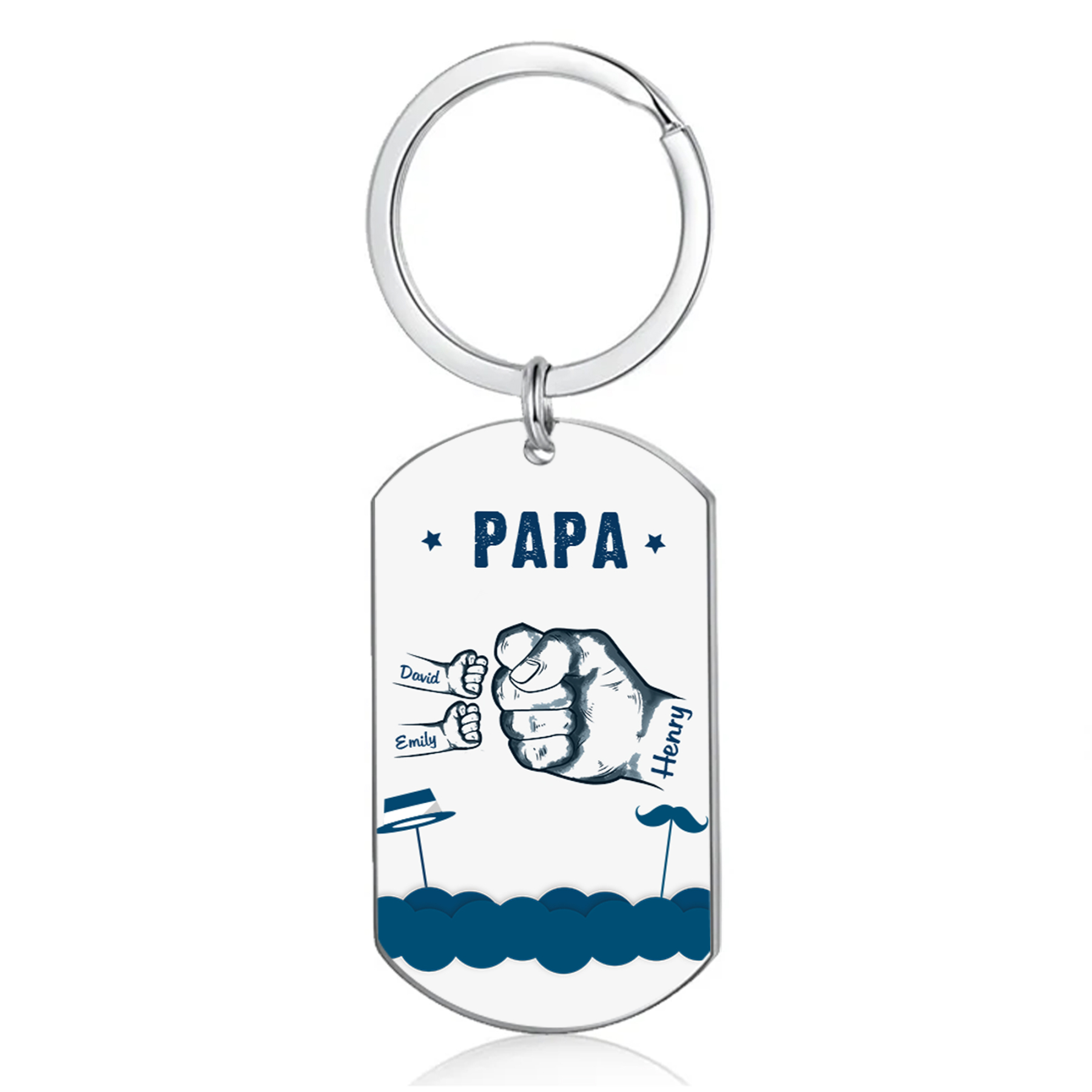 À Papa/Papi - Porte-Clés Poings 3 Prénoms Personnalisés