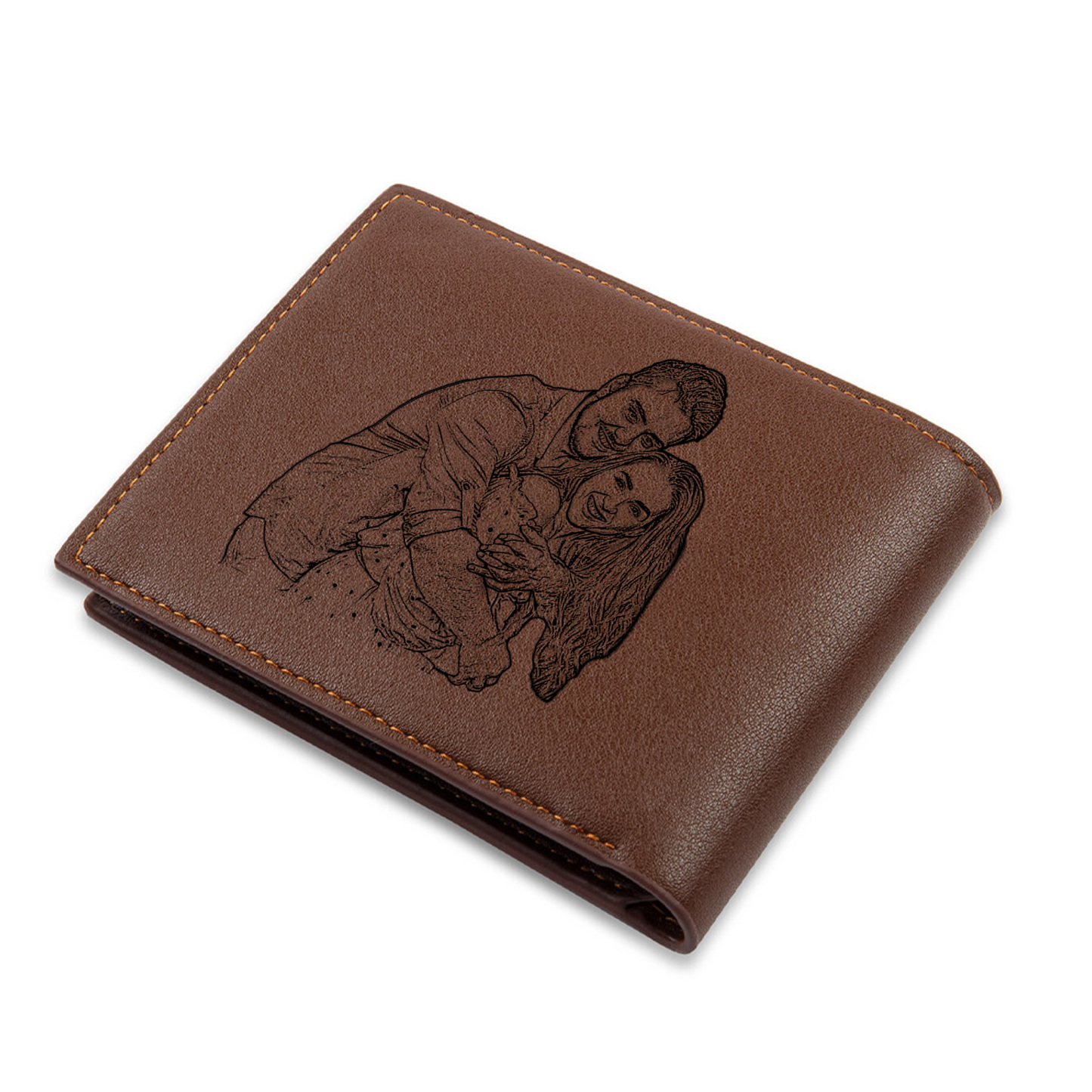 Portefeuille pour Homme en Similicuir PU avec Photo Gravée Personnalisée pour Couples