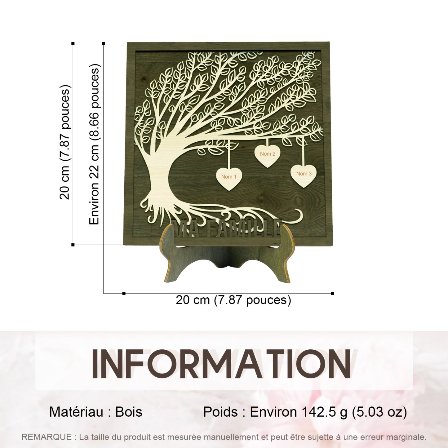 Décoration en bois Arbre de Vie 3 Prénoms Personnalisés Ornement Famille