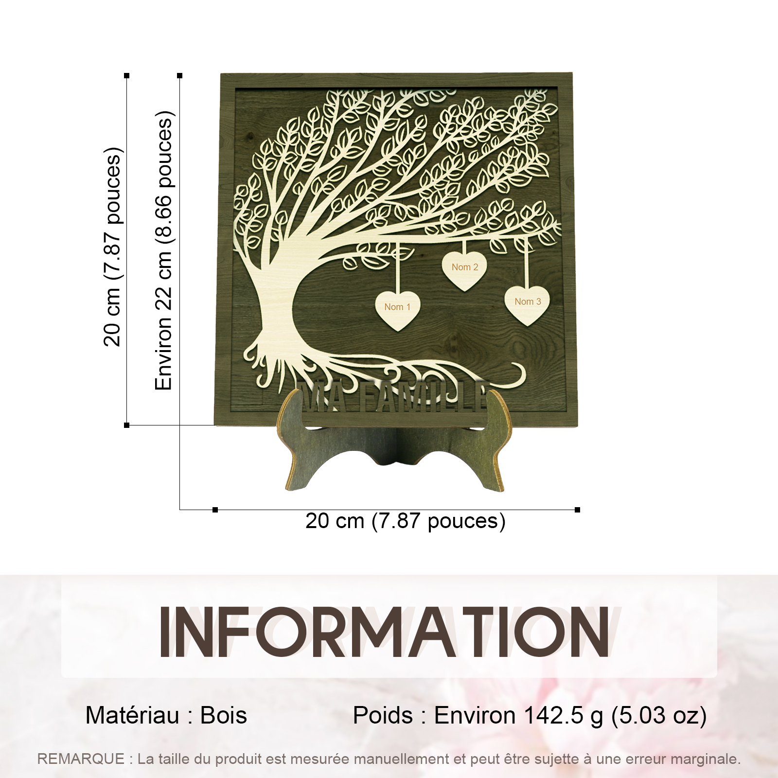 Décoration en bois Arbre de Vie 3 Prénoms Personnalisés Ornement Famille