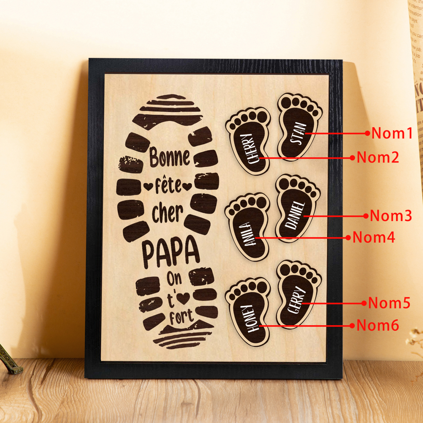 À Mon Papa-Cadre en Bois Pieds Bébé 6 Prénoms Personnalisés