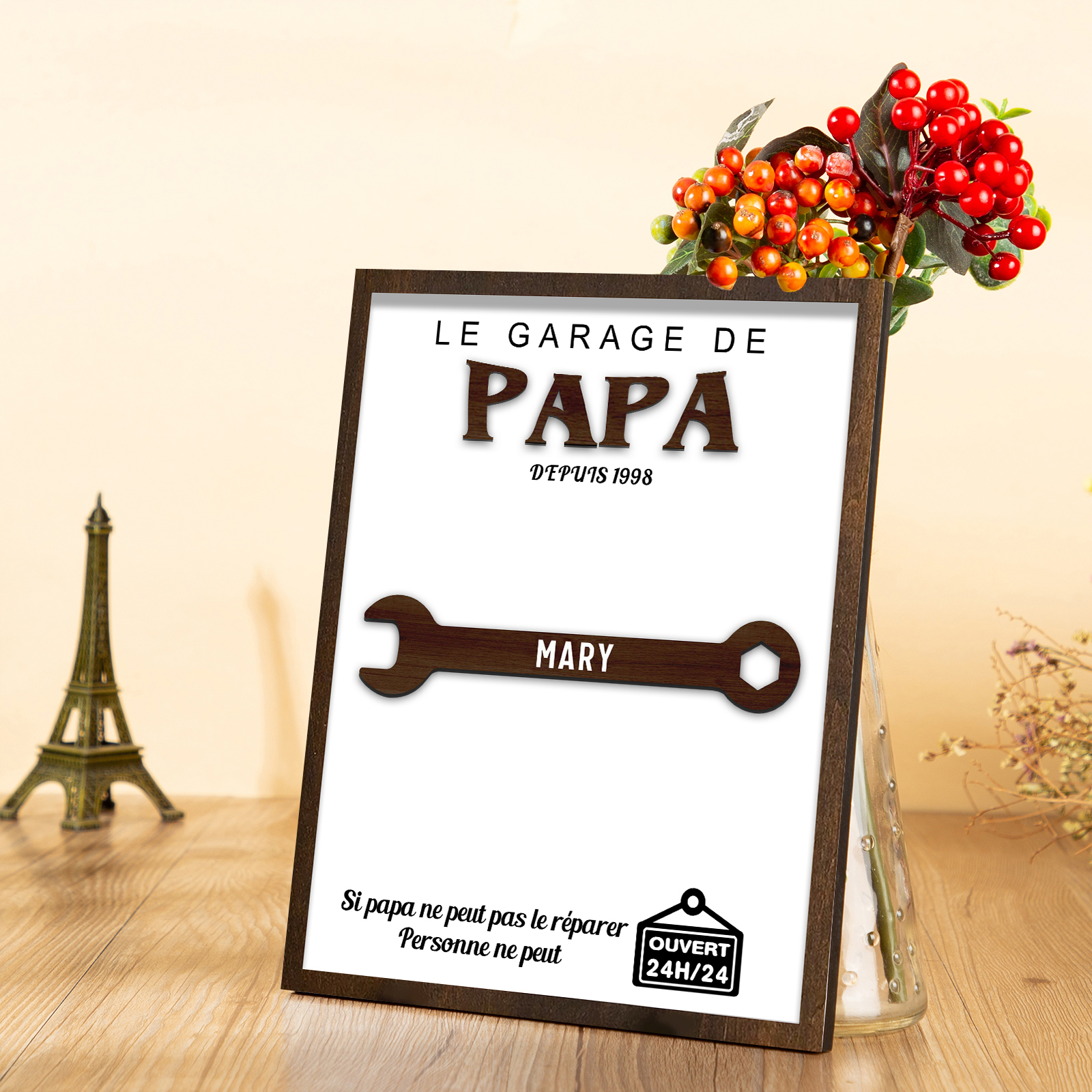 À Mon Papa-Cadre en Bois Garage 1 Prénom Personnalisé