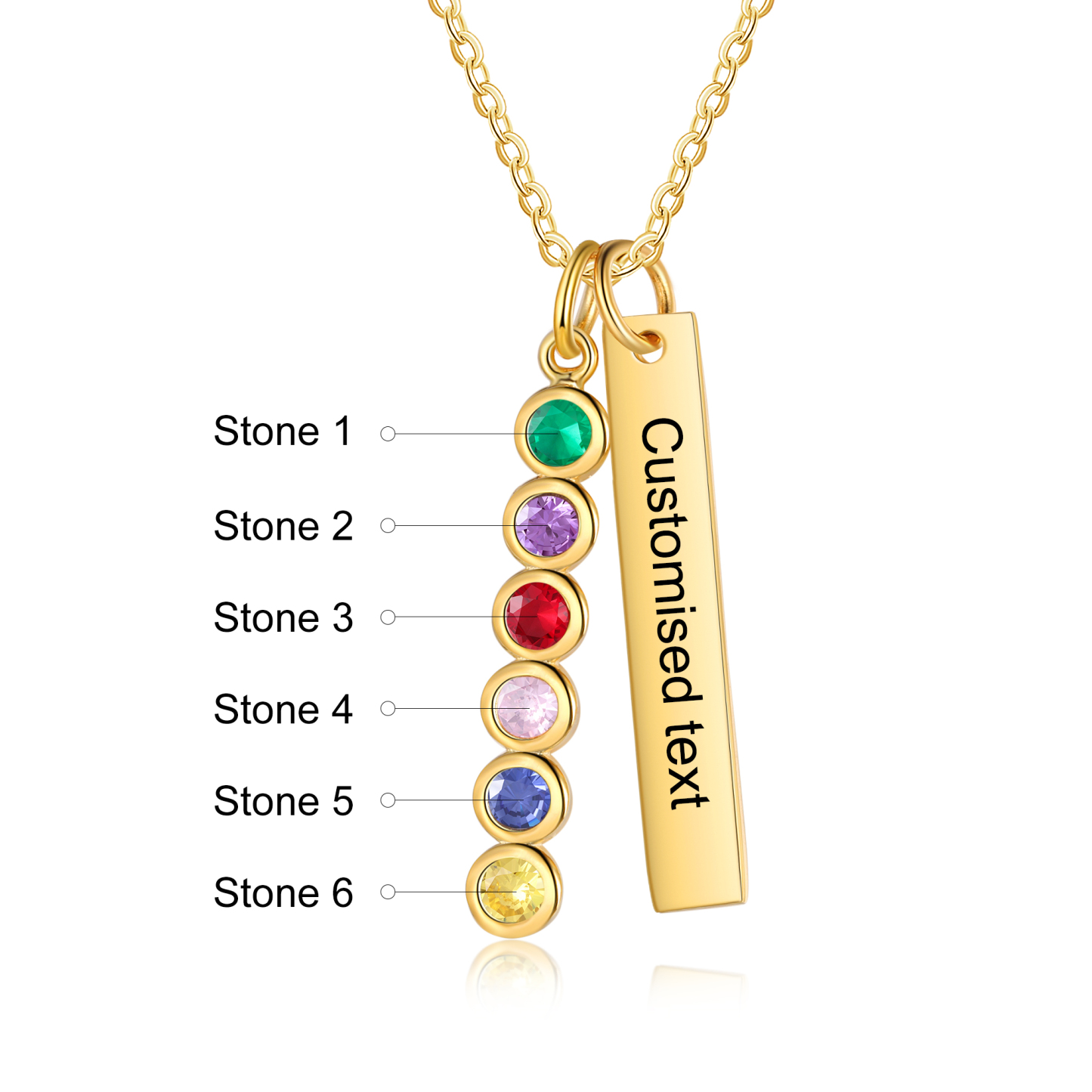 Collier Barre 1 Texte Personnalisé avec 6 Pierres de naissance Collier Femmes