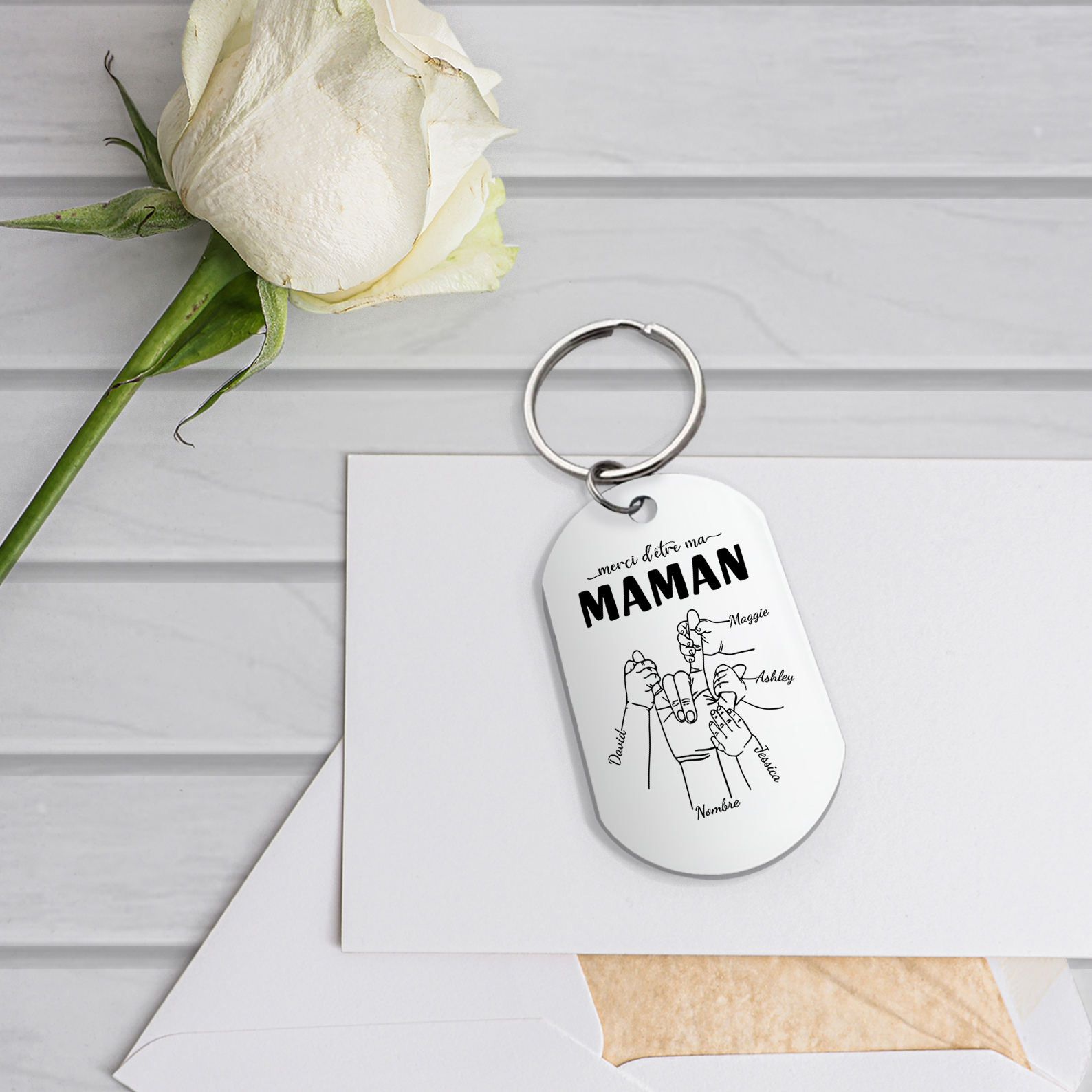 À Ma Maman - Porte-Clés la Main dans la Main 2-6 Prénoms Personnalisés