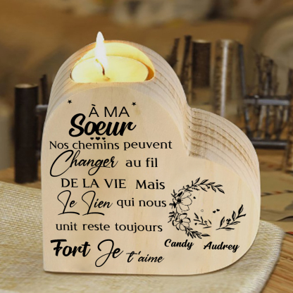 À Ma Sœur - Bougeoir en Bois 2 Prénoms Personnalisés sans bougie