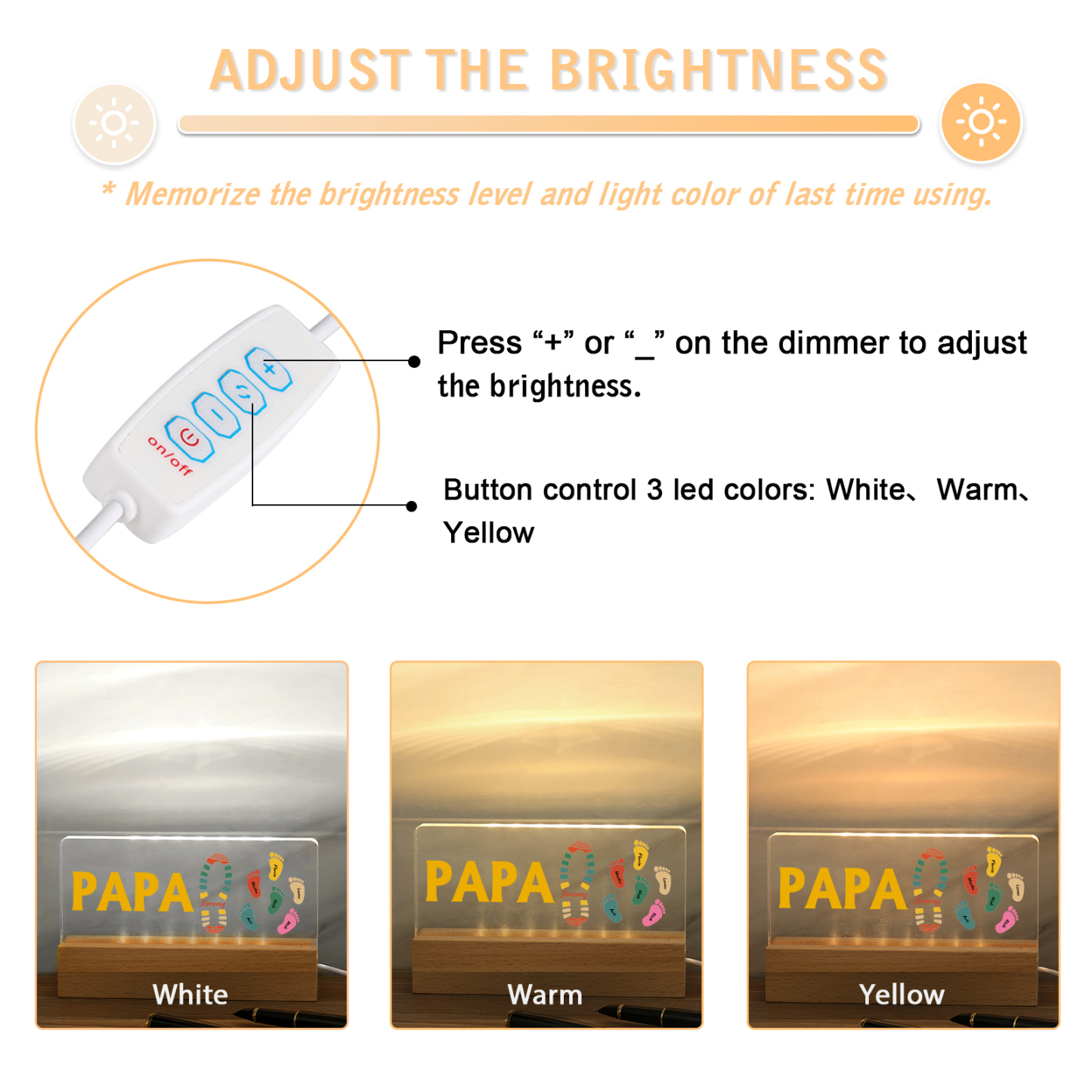 À mon Papa/Papi- Lampe de chevet LED Pieds Bébé 7 Prénoms Personnalisés avec Texte
