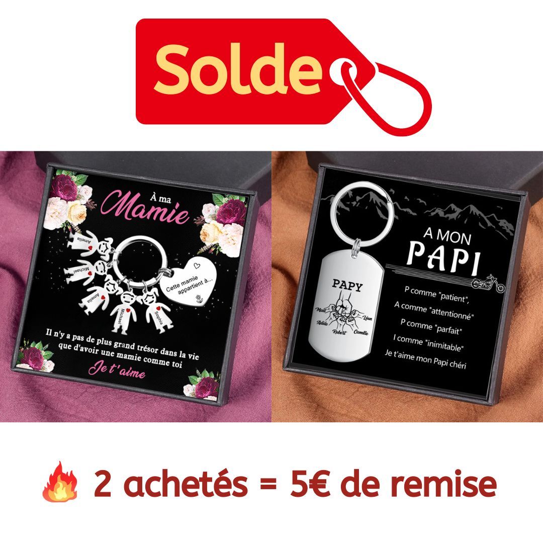 À Ma Mamie - Porte-Clés 5 Prénoms Personnalisé Avec Breloques 5 Enfants