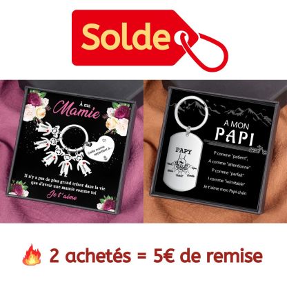 À Ma Mamie - Porte-Clés 5 Prénoms Personnalisé Avec Breloques 5 Enfants