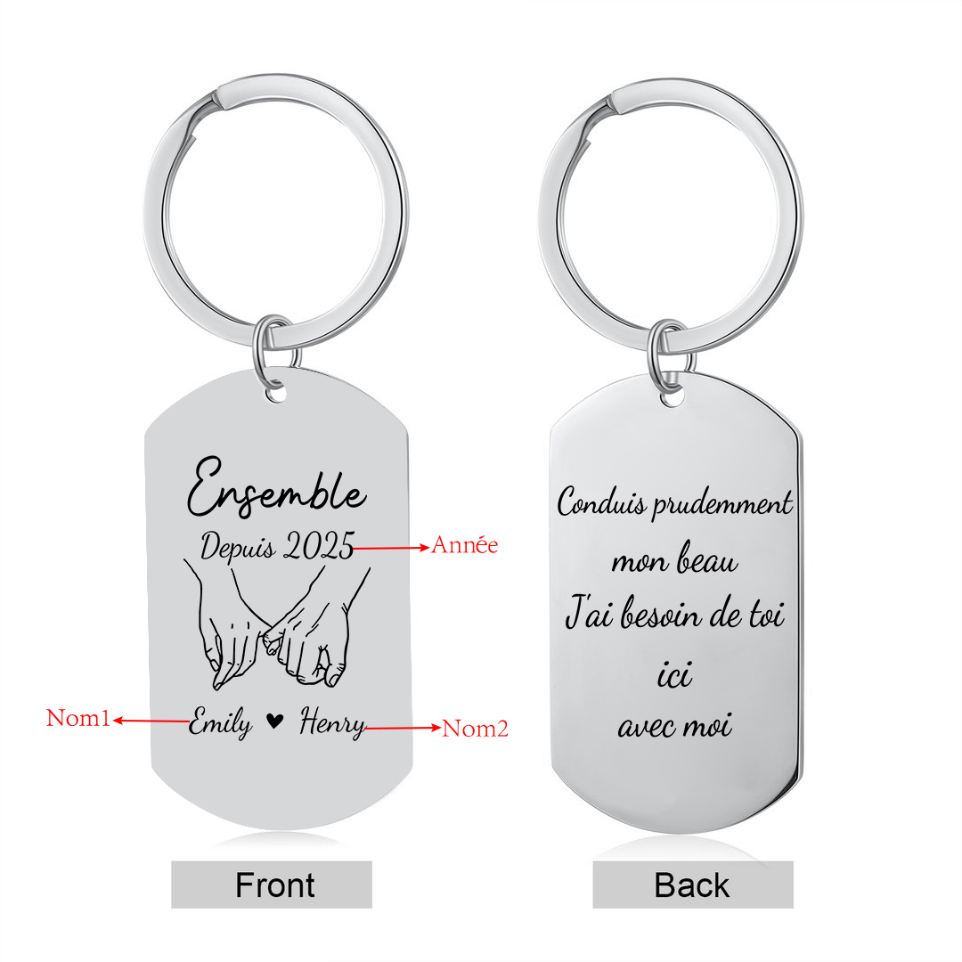 Porte-Clés pour Couple gravé « Conduis prudemment » Personnalisé