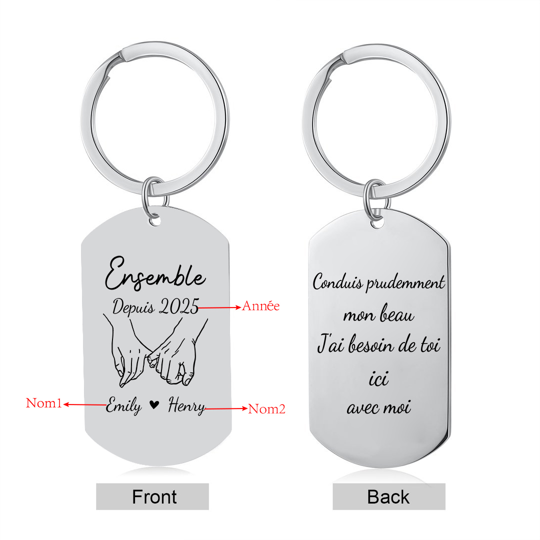 Porte-Clés pour Couple gravé « Conduis prudemment » Personnalisé