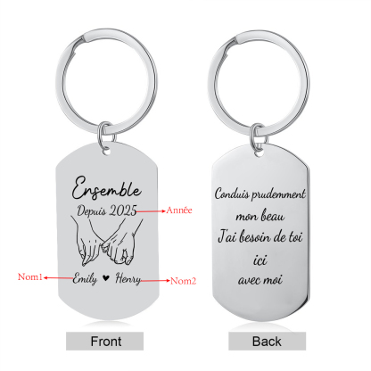 Porte-Clés pour Couple gravé « Conduis prudemment » Personnalisé