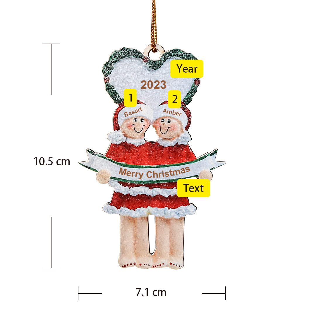 Ornements de Noël Poupée Couple 2 Prénoms Personnalisés avec Texte et Année