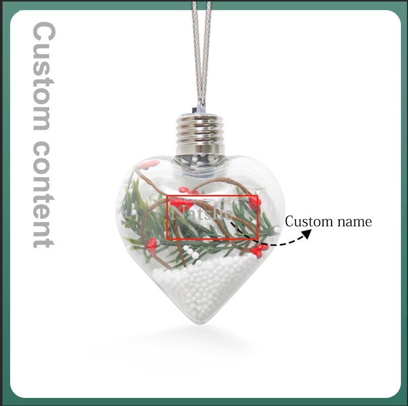 Ornements de Boule transparente Cœur de Noël avec lumières LED texte Personnalisé boule de noël | Jessemade