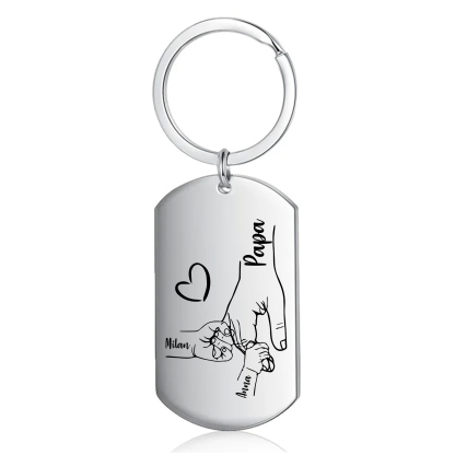 À Mon Papa - Porte-Clés la Main dans la Main 1-4 Noms Personnalisés