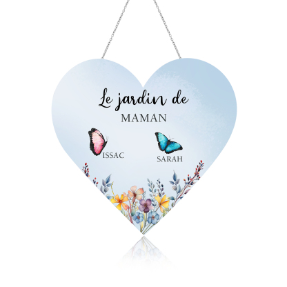 À Maman/Mamie - Veilleuse Cœur Décoration Fleur et Papillon 2 Prénoms Personnalisés avec 1 Texte