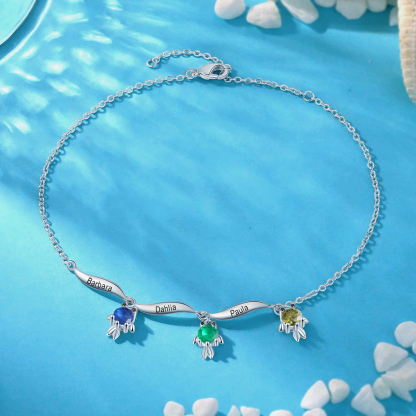 1-6 Noms Bracelet de cheville Poisson rouge Personnalisés avec Pierre de Naissance pour Femme