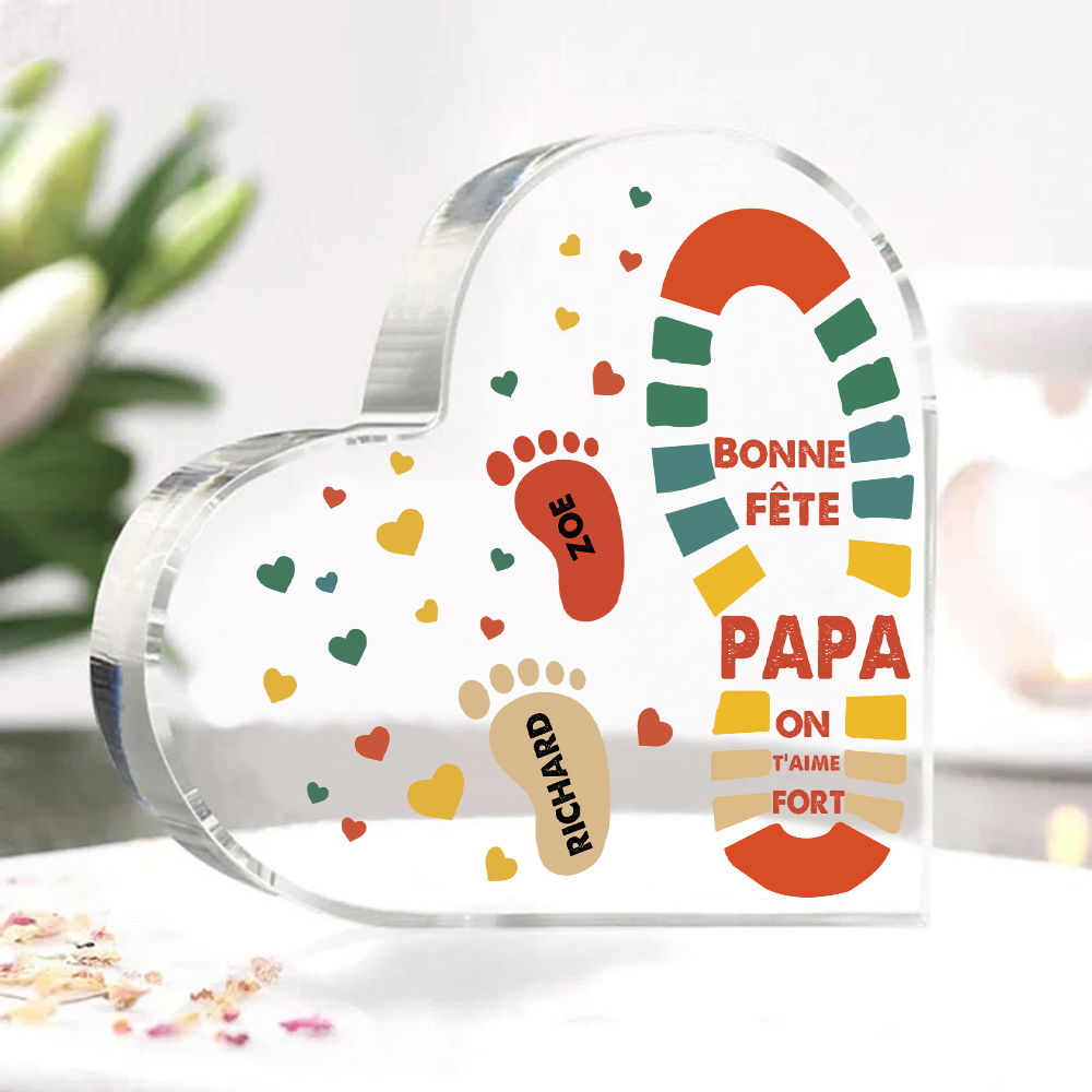 À mon Papa - Plaque Acrylique en Forme de Cœur Empreintes 2 Prénoms Personnalisés