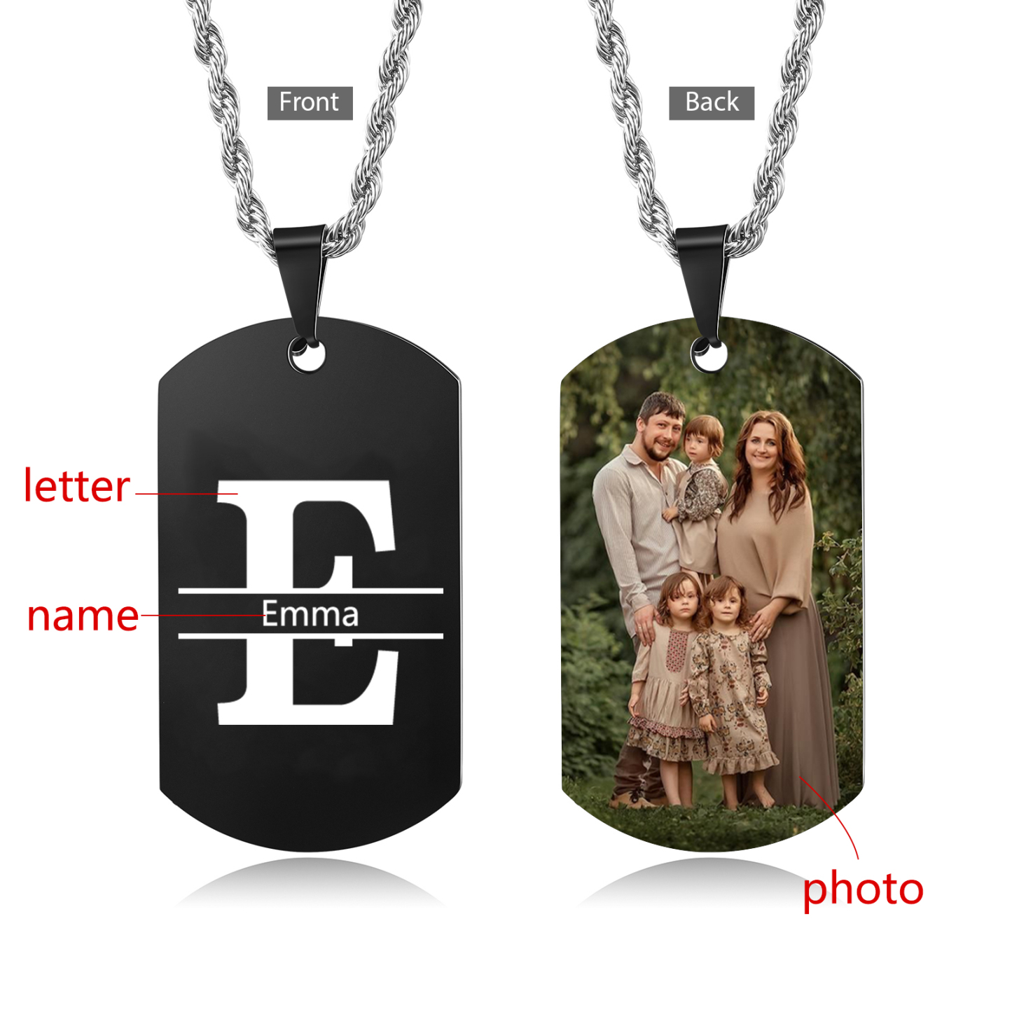 Collier Lettre 1 Prénom et Lettre Personnalisés avec Photo pour Homme|Jessemade