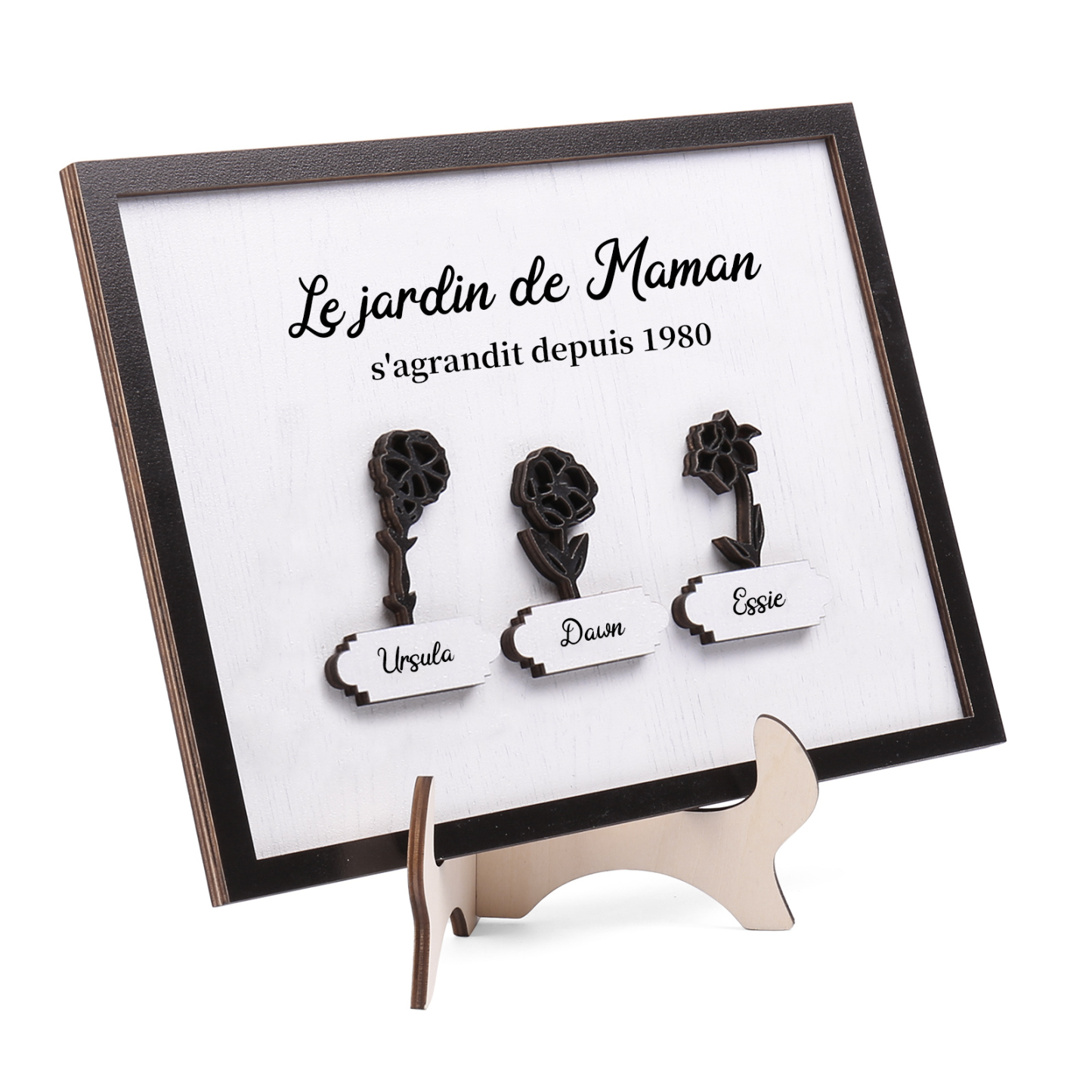 À ma Maman - Décoration en bois Fleurs 3 Prénoms Personnalisés avec Fleurs de naissance Ornement pour Famille