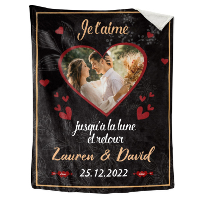 Couverture Plaids Polaire Cœur 2 Prénoms Personnalisés avec Photo et Date pour Couple | Jessemade