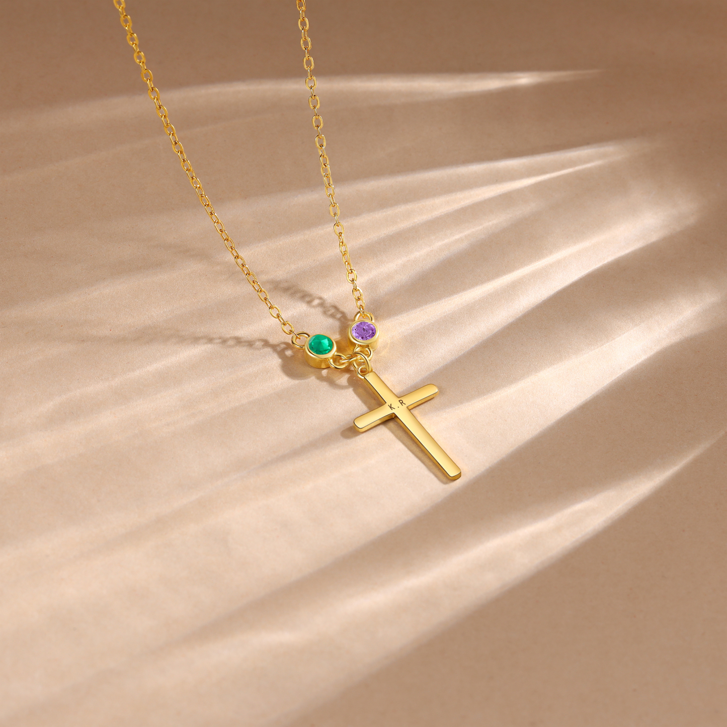 Collier Croix 2 Pierres de Naissance Personnalisés avec Texte Collier pour Femmes