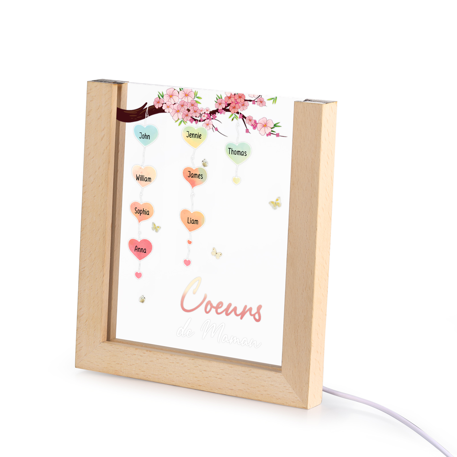 À Maman/Mamie - Lampe de chevet LED Arbre 8 Prénoms Personnalisés avec 1 Texte