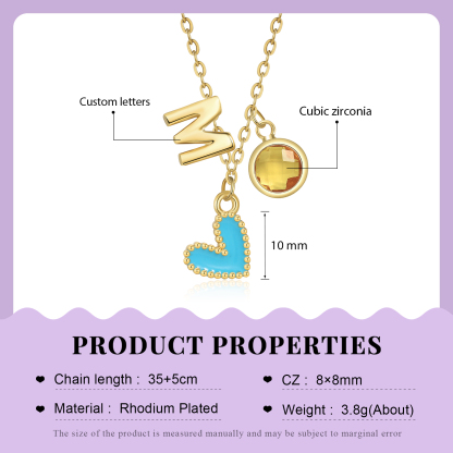 Collier Enfants Bébé Collier Cœur 1 Pierre de Naissance et 1 Lettre pour Fille Filleule