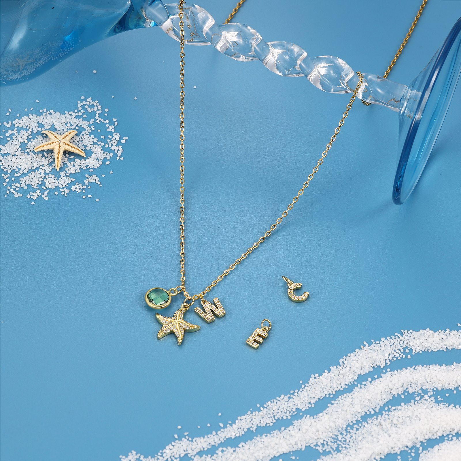 Collier Enfants Bébé Collier Étoile de mer 1 Pierre de Naissance et 1 Lettre pour Fille Filleule