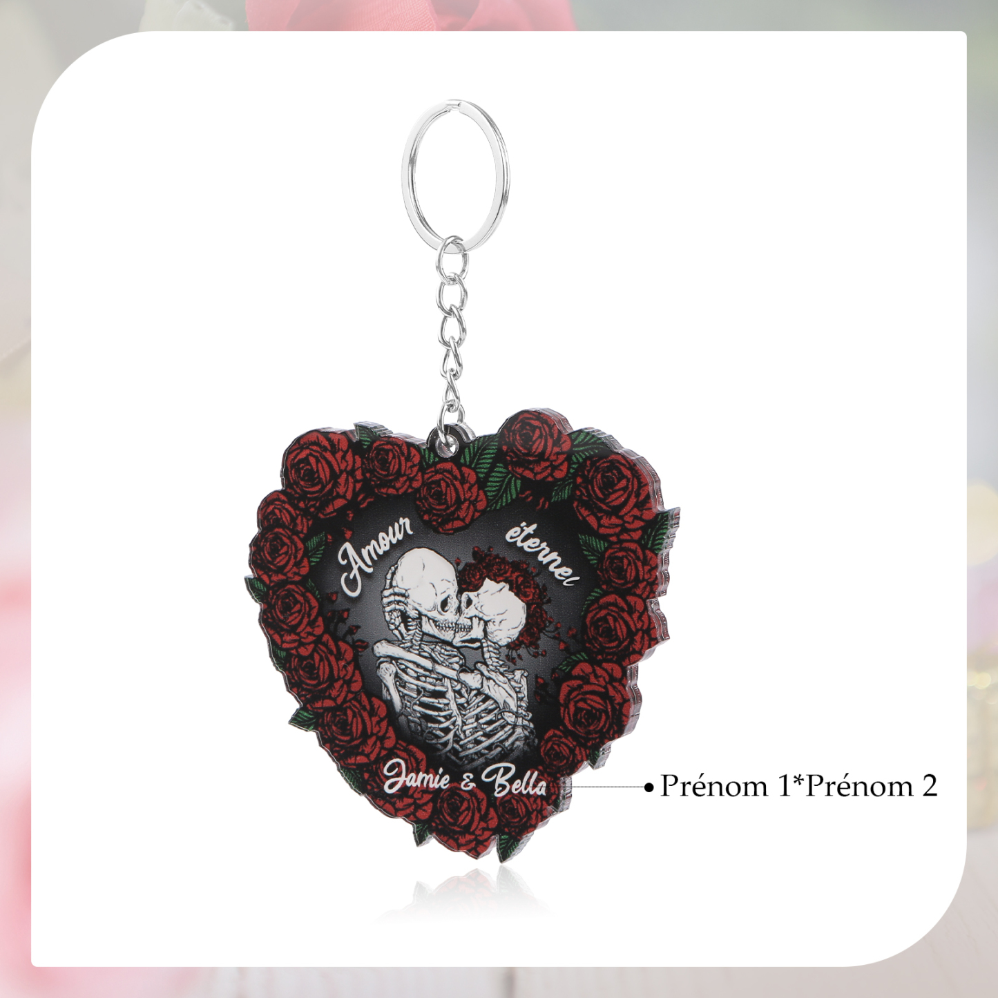 Porte-clés Cœur en Acrylique 2 Prénoms Personnalisés Ornements Cœur pour Couple Saint-valentin | Jessemade