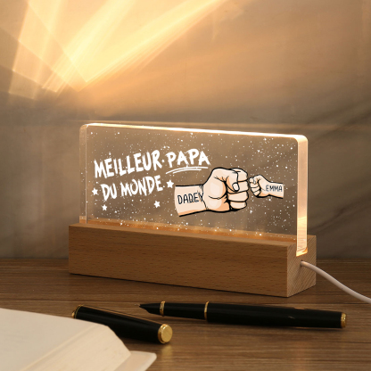 À mon Papa- Lampe de chevet LED Poings 2 Prénoms Personnalisés