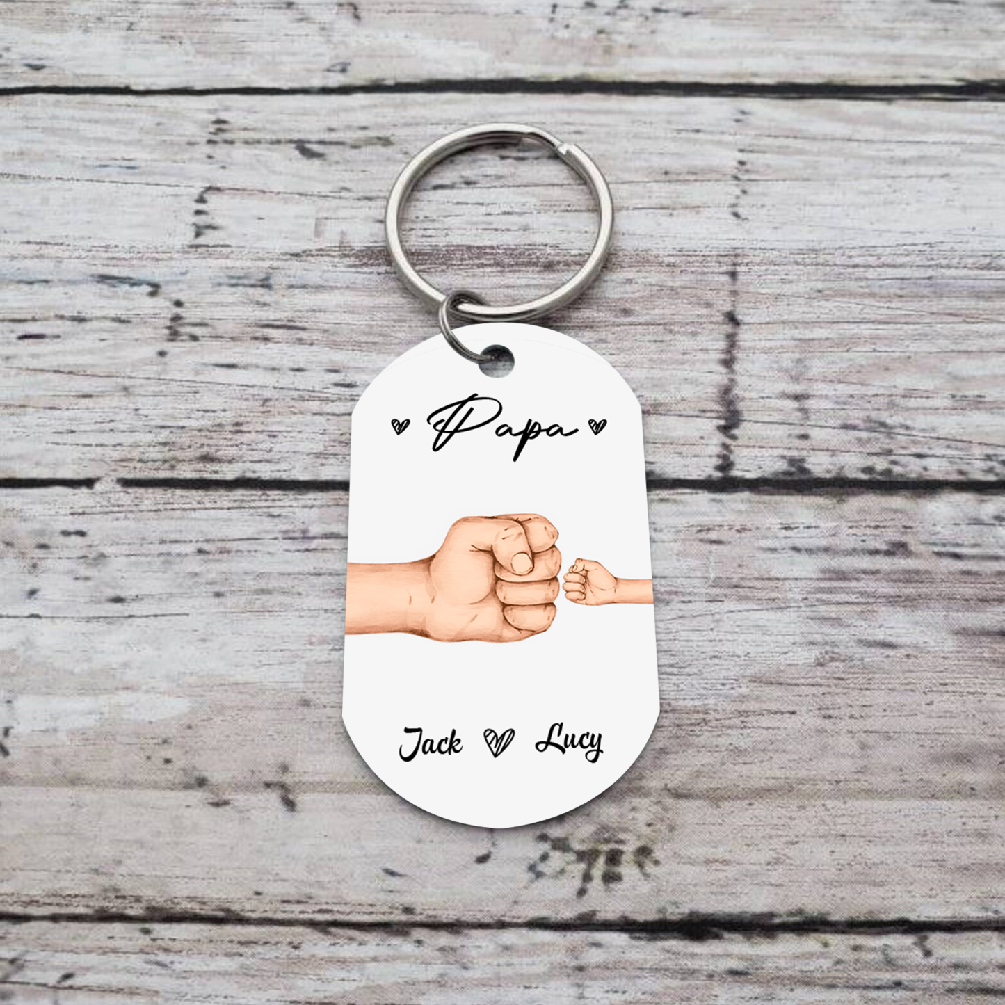 À Papa/Papi - Porte-Clés Poings 2 Prénoms Personnalisés