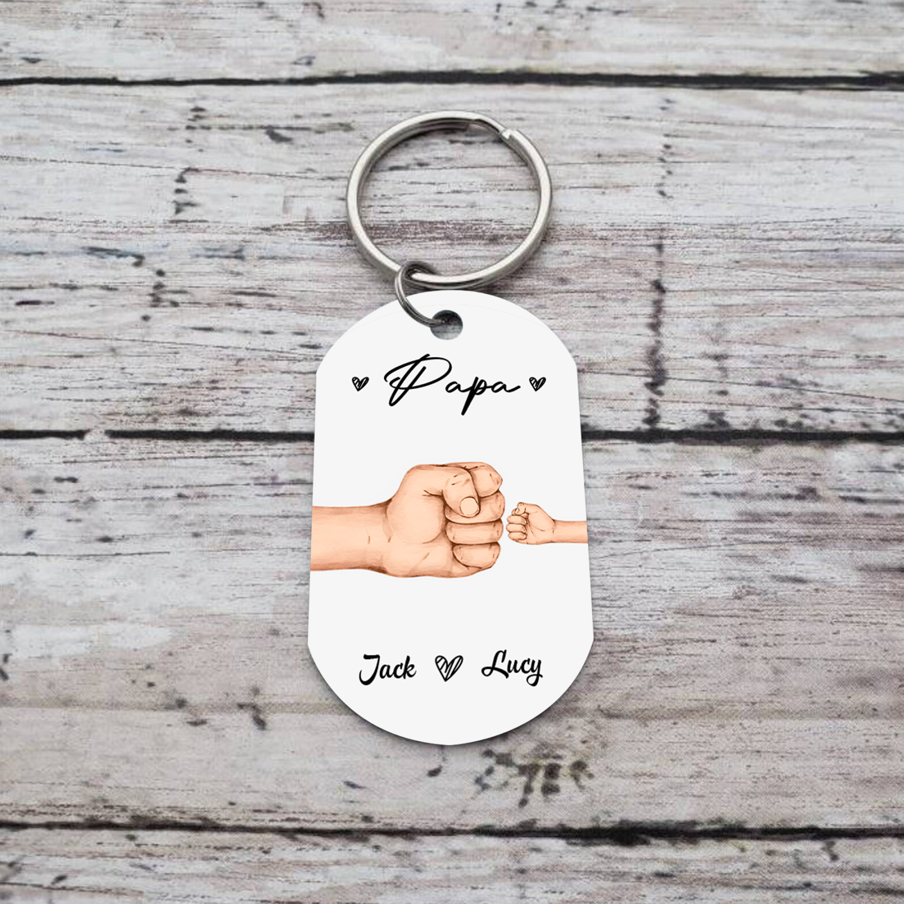 À Papa/Papi - Porte-Clés Poings 2 Prénoms Personnalisés