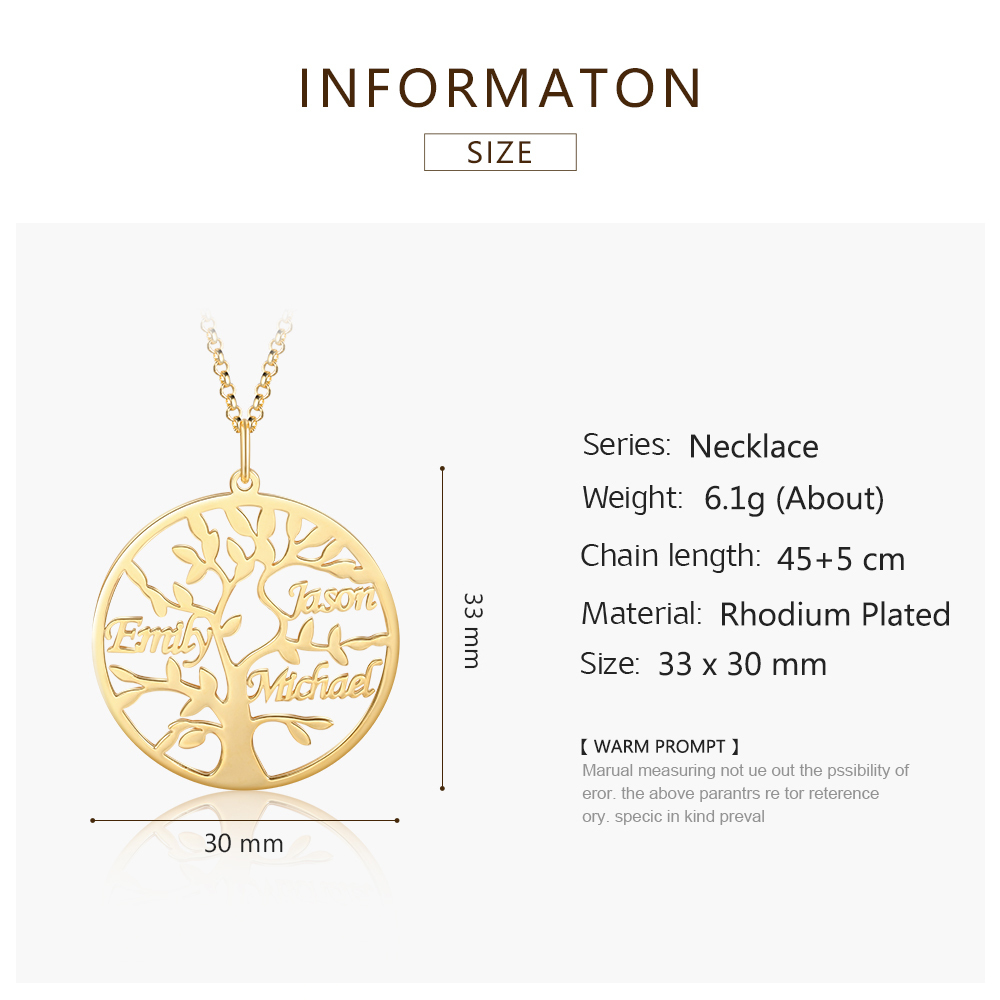 Collier Argent Arbre de vie Arbre généalogique 3 prenoms