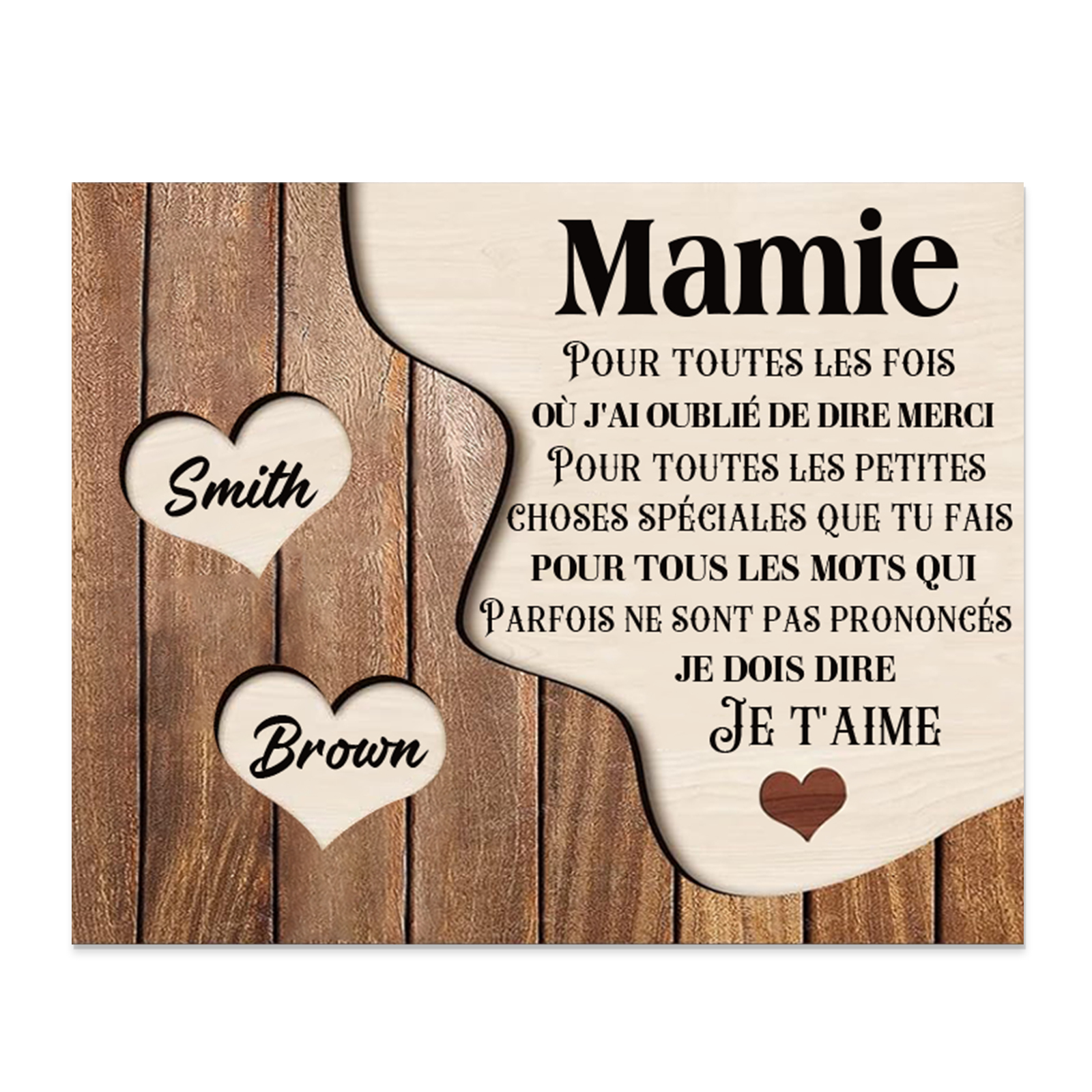 À ma Maman/Mamie - Cadre en Bois 2 Prénoms Personnalisés avec Texte Cadeau pour Famille