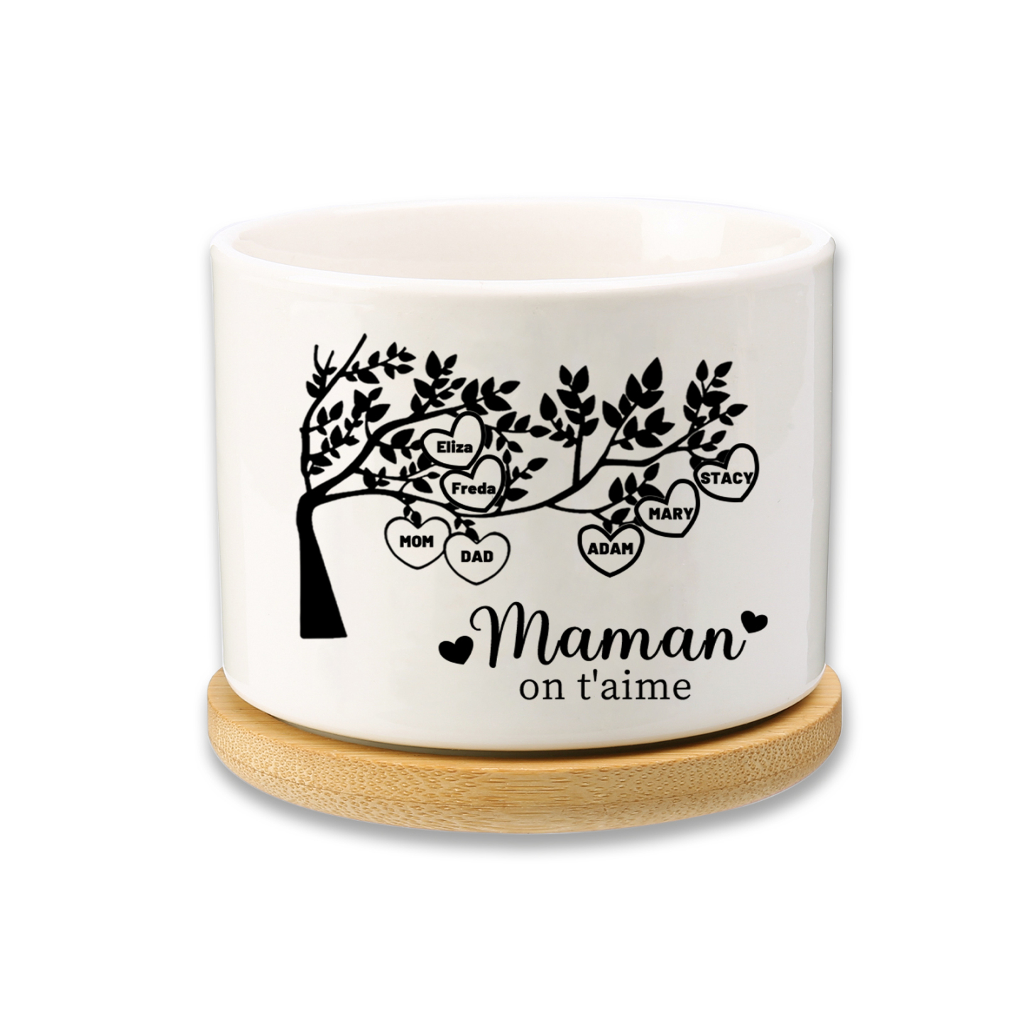 Vase/Pot de Fleurs Arbre de vie 7 Prénoms Personnalisés avec Texte Décoration de la Maison (sans plantes)